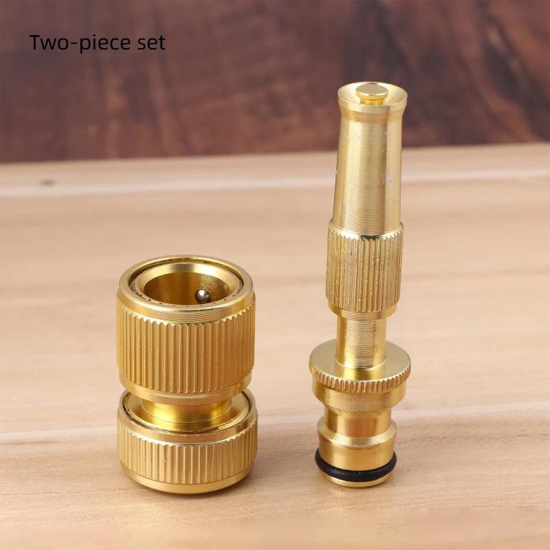Brass Spray Nozzle Water Gun High Pressure Direct Jet Quick Connecting Device for Washing Cars Watering Plants Garden