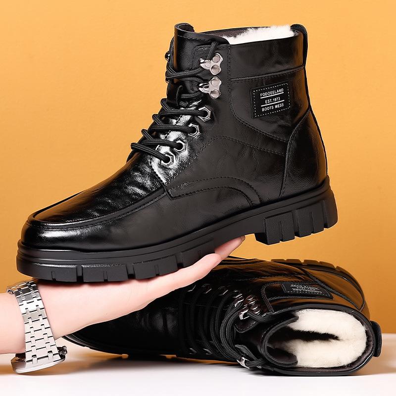 

2024 зимние новые мужские высокие хлопковые ботинки мужские бархатные термо-хлопковые кожаные ботинки Martin ботинки для снега на толстой подошве 2188 38 чёрный