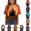 Women's Casual Short Sleeve Pullover Top Halloween Print Round Neck Pocket Loose Fit Lightweight Shirt for Everyday Wear