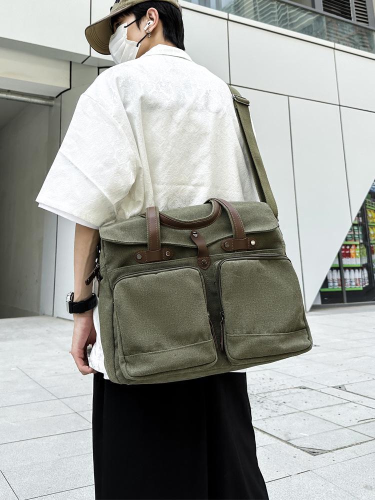 Large Capacity Men's Canvas Crossbody Bag - Multi-Compartment Messenger for Outdoor Travel and College Style.