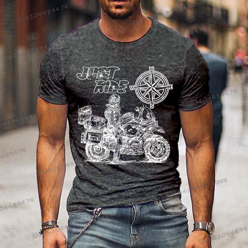 Just Ride Motorrad GS Adventure mit Kompassdruck T-Shirt Herren Mode Sommer T-Shirts Street Style Motorrad Herren T-Shirts