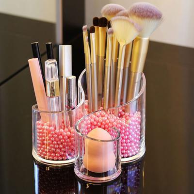 1pc Transparent Makeup Brush Organiser Desktop Lipstick Stationery Pen Organiser Acrylic Multifunctional Pen Bucket