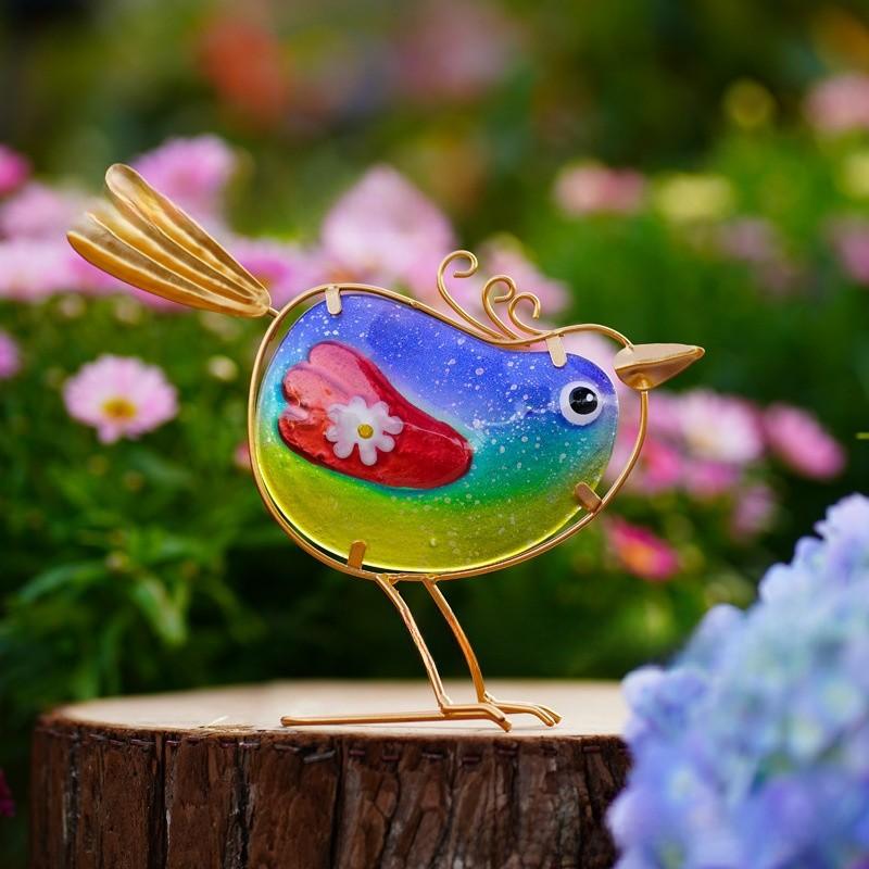 Glass Bird Garden Decor Painted Finish For Gift Giving And Home Decor