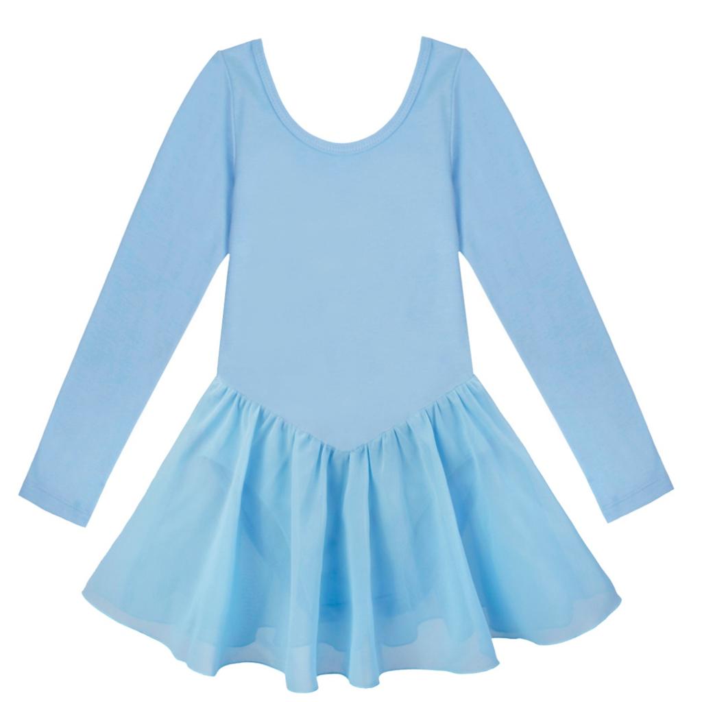 Girls Long Sleeve Ballet Gymnastics Dance Leotard Tutu Dress Performance Dance Costumes