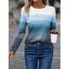 Women's T Shirt Casual Color Block Print Long Sleeve Regular Tops Crew Neck Daily Blue Purple Brown Spring Fall
