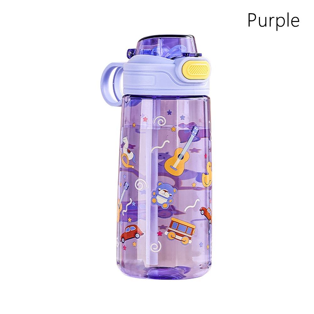 Portable 550ML Water Bottle Cartoon Print Leak Proof Drinking Bottle with Straw Anti-fall Water Cup for Students
