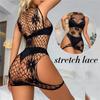 Sexy Lingerie Tight Skirt Hollow Perspective Sexy Dress Suit Solid Bodystocking Fishnet Bra Set
