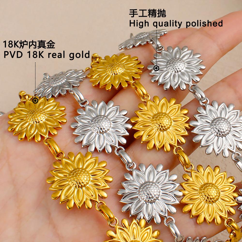 Stainless Stain Flower Jewelry Sets For Women 18K Gold Plated Chrysanthemum Necklace Bracelet Set Wedding Party Jewelry Gifts