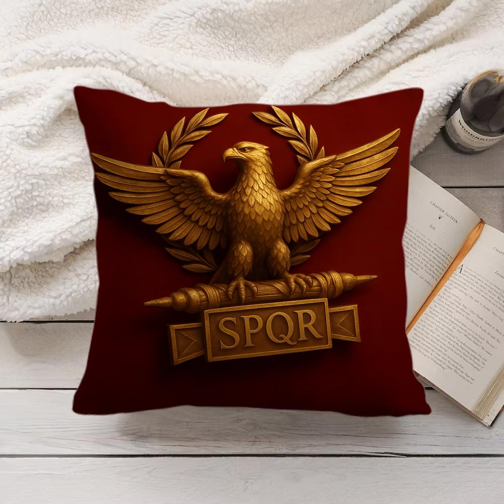 Goldener Reichsadler Rom SPQR Kissenbezug Seidiger Kurzer Plüsch Versteckter Reißverschluss Staubdichter Sofakissenbezug für Heimdekoration