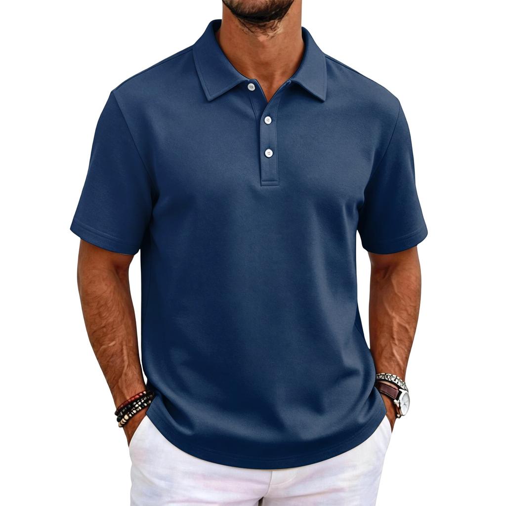 Polo tinta unita classica vestibilità slim manica corta top con colletto casual da lavoro abbottonatura tessuto confortevole per uomo e donna