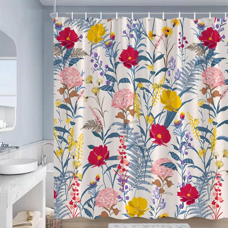 Floral Shower Curtains Butterfly Hummingbird White Daisy Dandelion Rose Flowers Plants Polyester Fabric Bathroom Curtain Decor