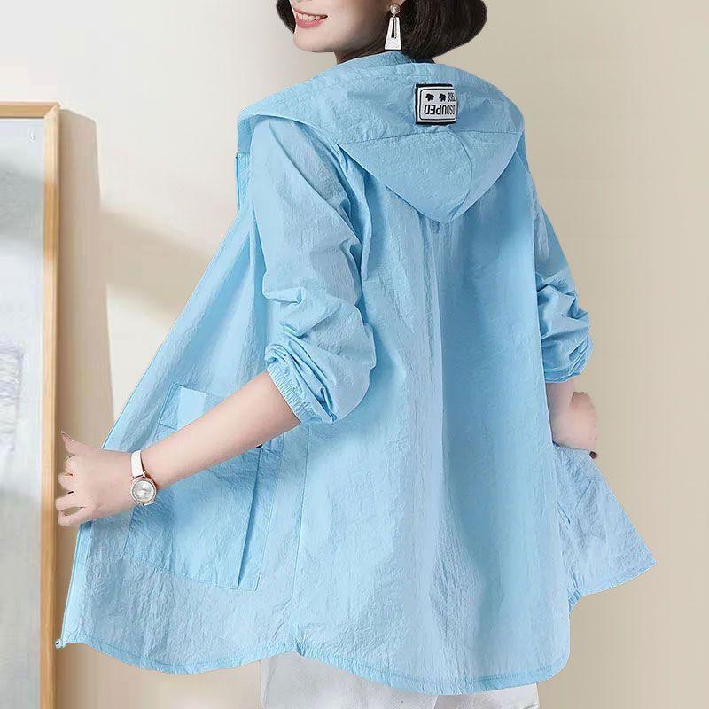 Cămașă de soare cu mânecă lungă, cu glugă, cu fermoar, de primăvară și vară, pentru femei, secțiune subțire din șapte culori.