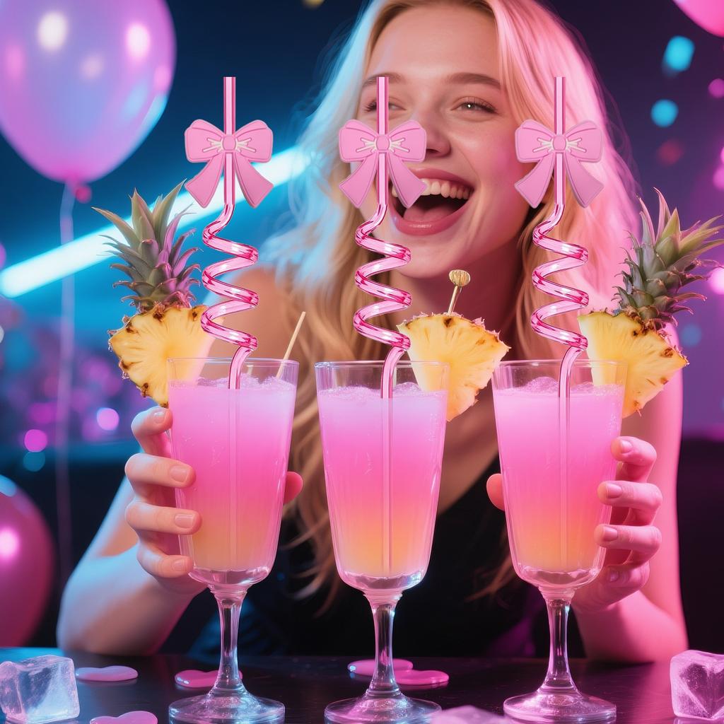 Bow Spiral Straw Cartoon Straw Drink Accessory Party Party 10pcs