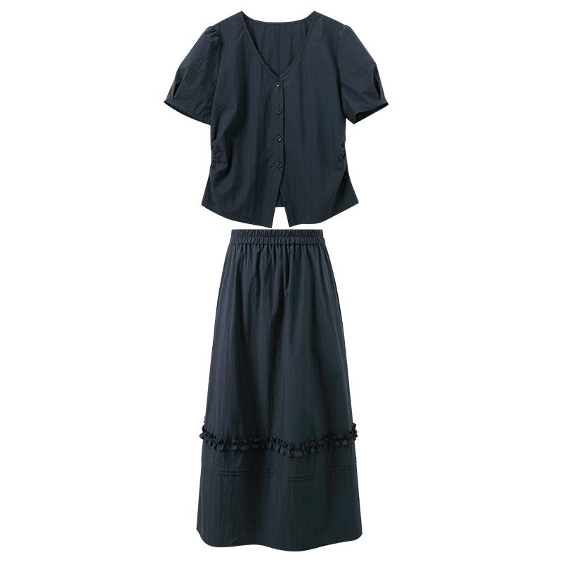 Sancai 2026 Summer Puff Sleeve Top & A-Line Skirt Set