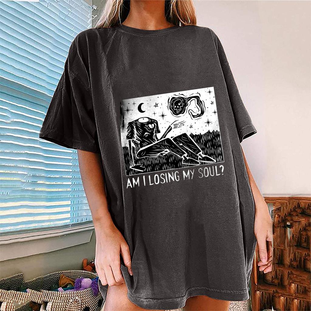 Women's Vintage Drop Sleeves Printed Pattern Casual Short Sleeve Tops Blouse