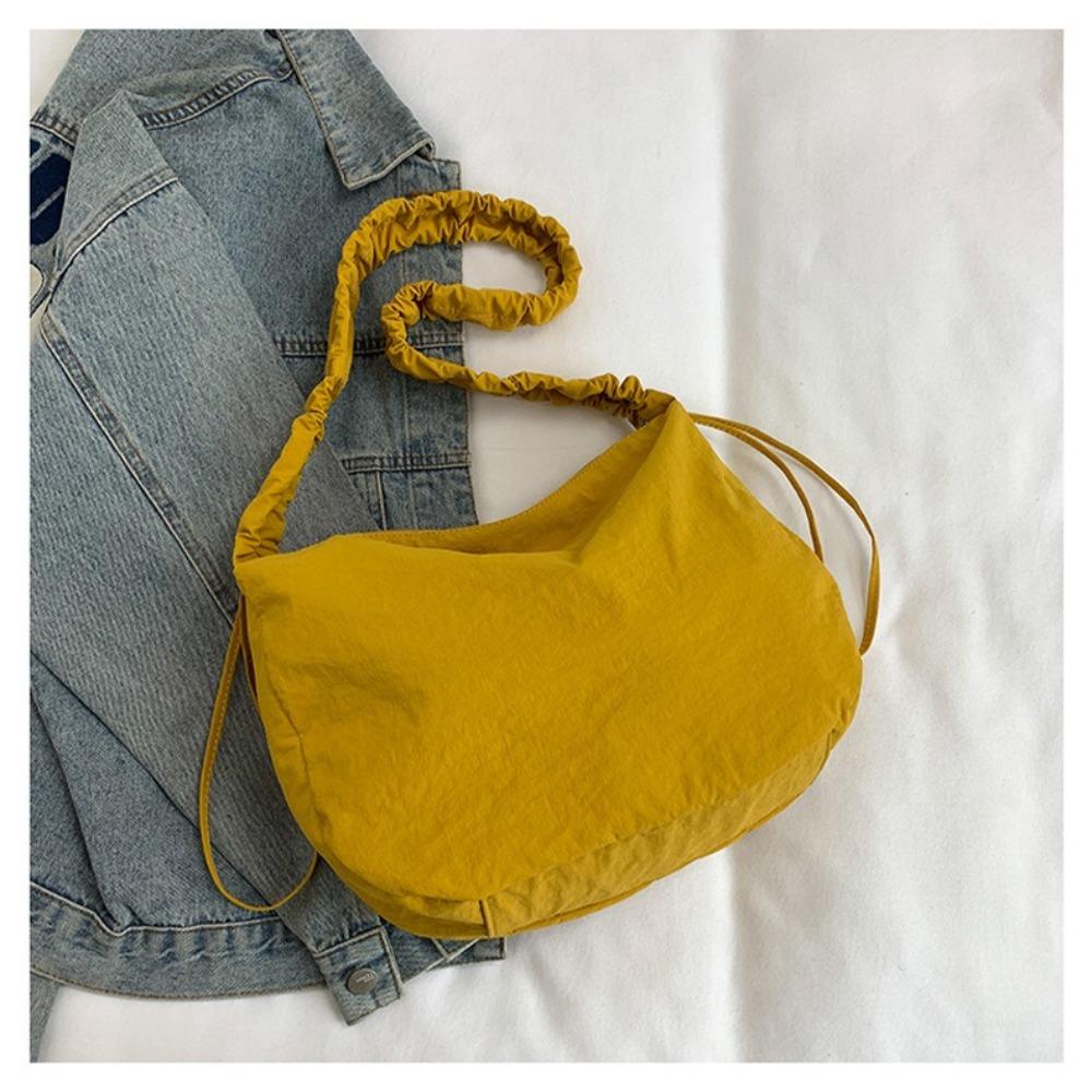 Large-Capacity Drawstring  Crossbody Bag Solid Color Tote  Bag Fashion Pleated Shoulder Bag  Girls