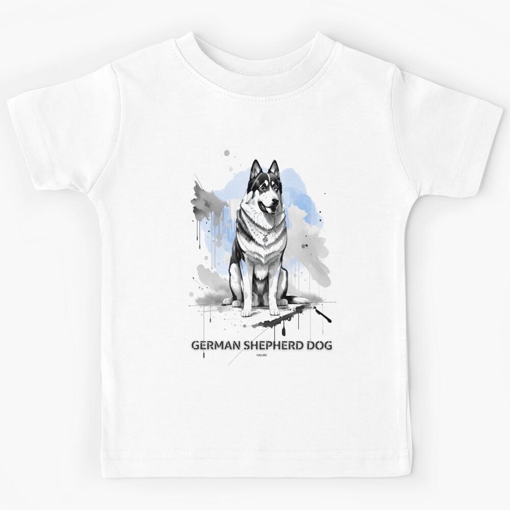 german shepherd dog brush sketch by CallisC Arts Kids T-Shirt 100