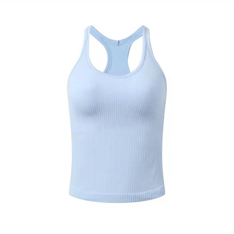 Women's Ribbed Quick-Dry Racerback Sports Tank with Padded Cups for Running and Yoga