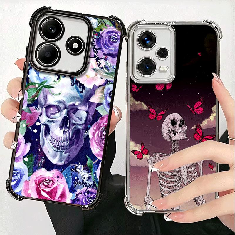 Floral Skull Flower Skeleton Plating Phone Case For Xiaomi Redmi Note 14 15 Pro Plus 13 12 11 11S 11T 10 9S 9 5G Anti-Fall Airab