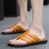 Summer Open toe Beach Slippers Men's Leather Flip Flops Comfortable Cushion Walking Sandals Slip On Indoor Outdoor slippers