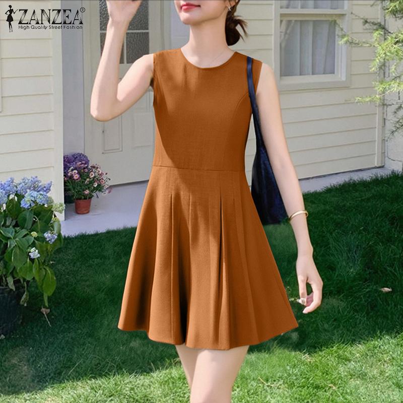 ZANZEA Abito estivo casual senza maniche con scollo rotondo da donna