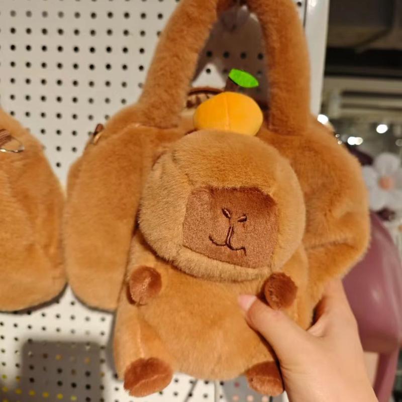 Lovely Capybara Plush HandBag Kawaii Orange Capibara Toy Shoulder Bag Mobile Phone Bag Tote Bag Cute Children's Birthday Gift