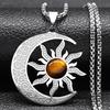 Witch Moon Sun Necklace for Women Men Stainless Steel Stone Occult Luna Crescent Wicca Chain Jewelry collares acero inoxidable
