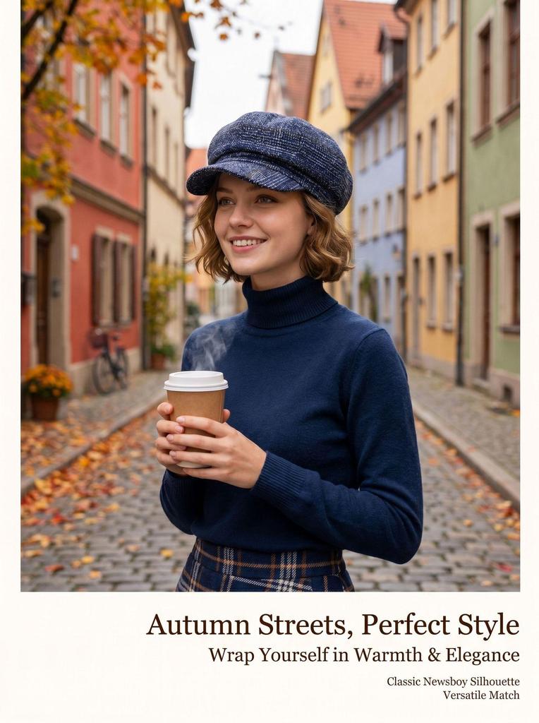 Women's Retro Plaid Wool Beret - Autumn/Winter Versatile Octagonal Hat