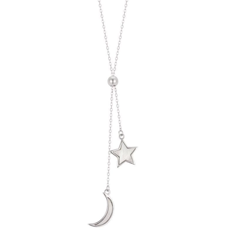S925 Sterling Silver Moon and Stars Tassel Necklace - High-end, Trendy, Electroplated Design