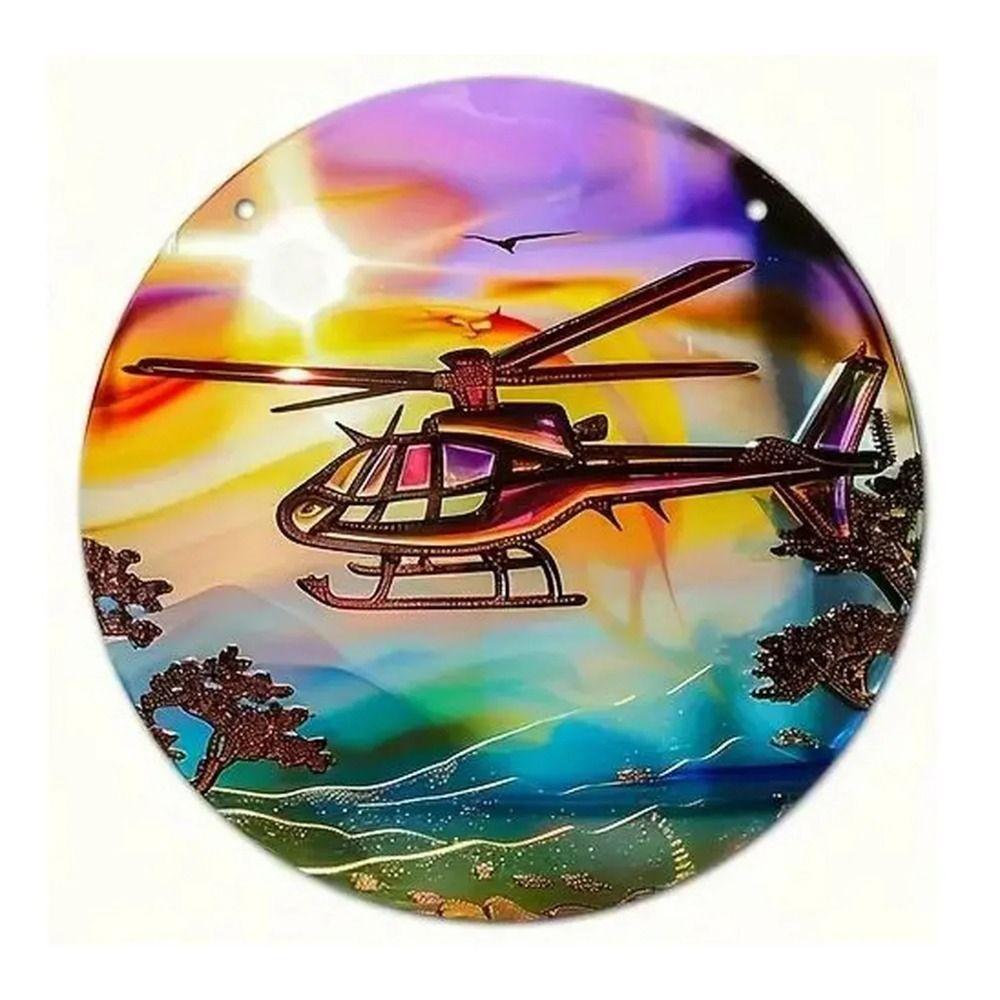 Retro Round Metal Sign Flat Fighter Plane 20x20cm