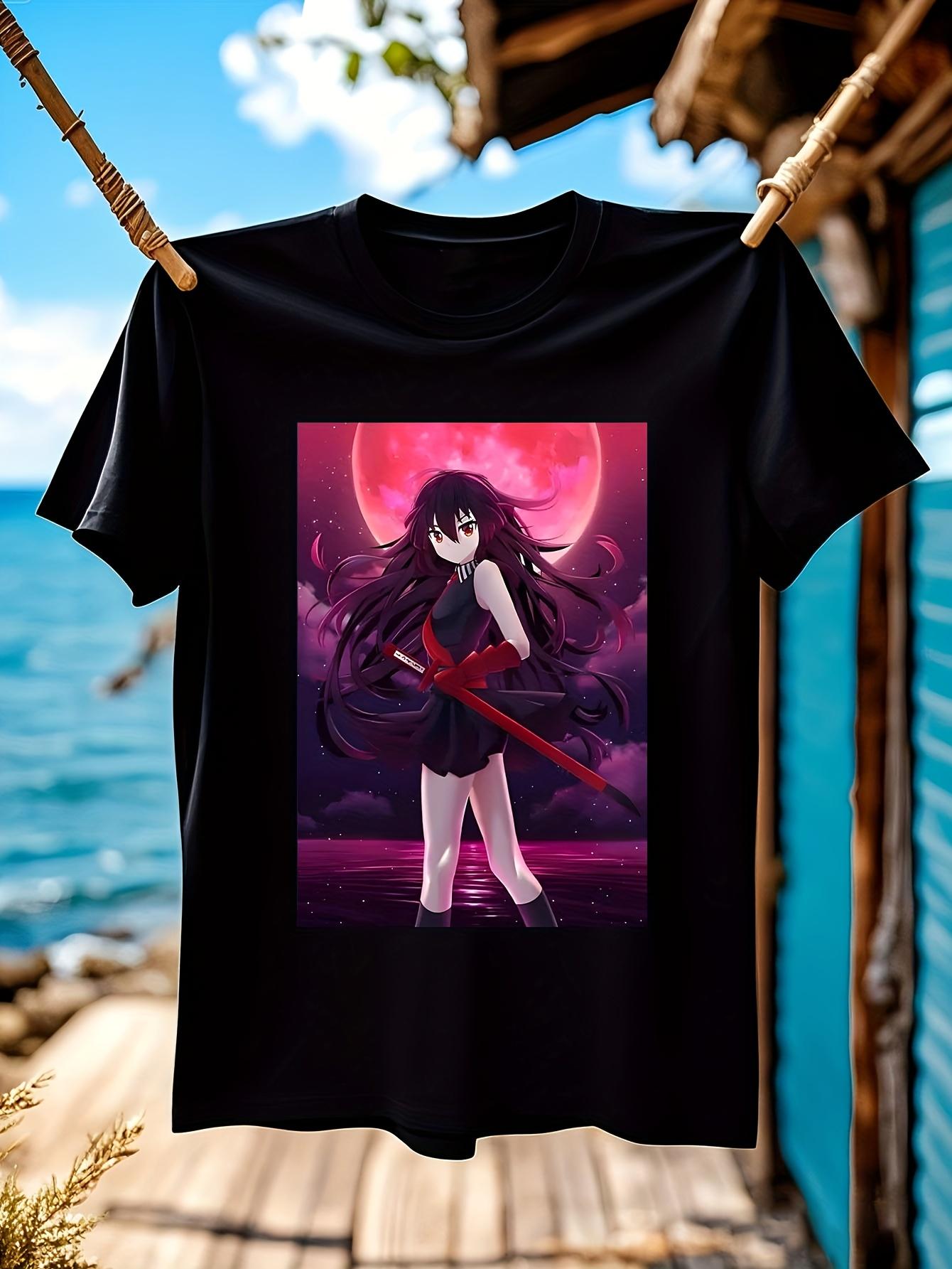 Anime Graphic Tshirt Graphic Tshirt - Black Tee with Red ... M