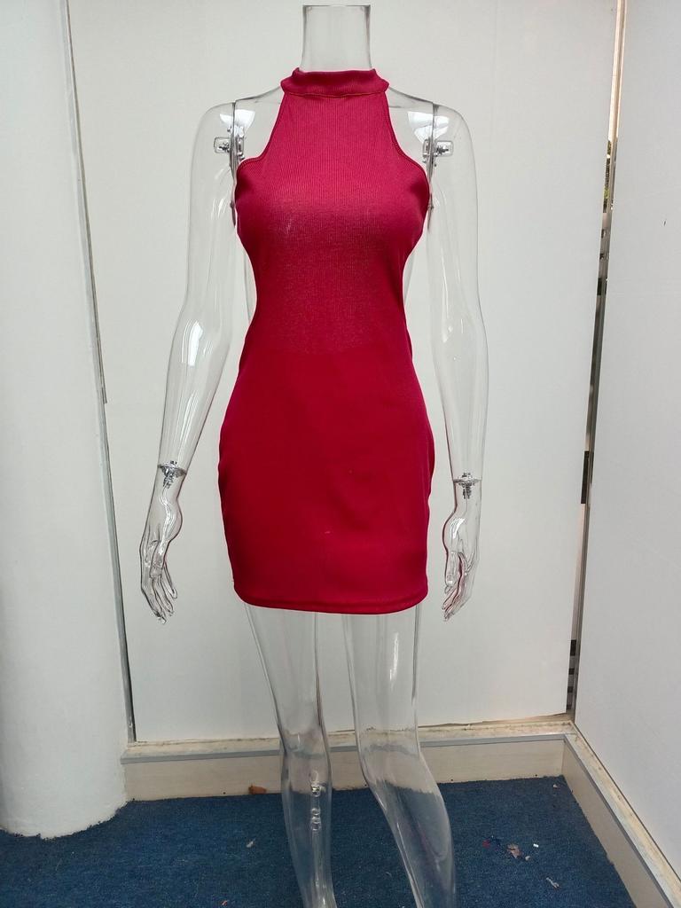 Άνοιξη/Καλοκαίρι Φθινόπωρο/Χειμώνας Νέο γυναικείο σέξι φόρεμα με ψηλό λαιμό με κούφιο στήθος με ανοιχτή πλάτη Τσάντα στη μέση