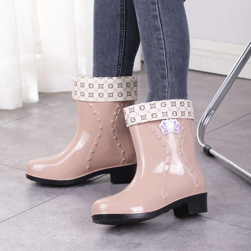 New Rain Shoes Women's Cotton Short Tube Medium Tube Warm Velvet Women's Water Shoes Girls Water Boots Rain Boots Women~~
