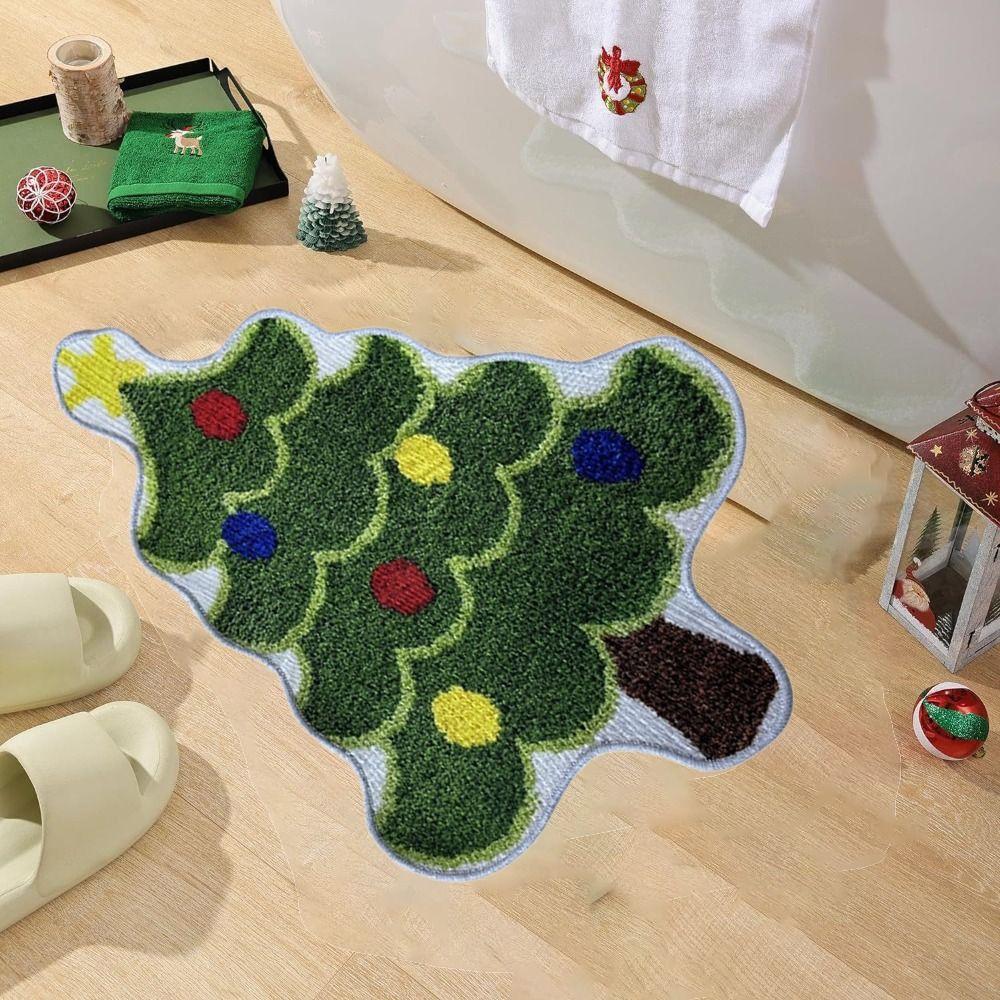 Snowman Entry Door Mat Christmas Tree Shaped Bath Mat Home Decor Floor Mat  Kitchen