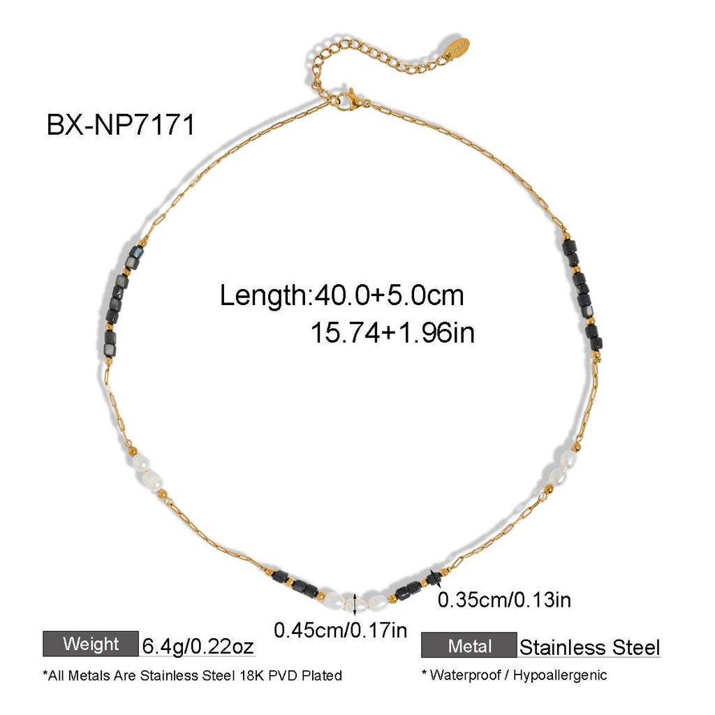Cross Exclusive Natural Freshwater Pearl and Colored Stone Clavicle Necklace, 18K Titanium Steel, Women's Waterproof Ins Style Niche.