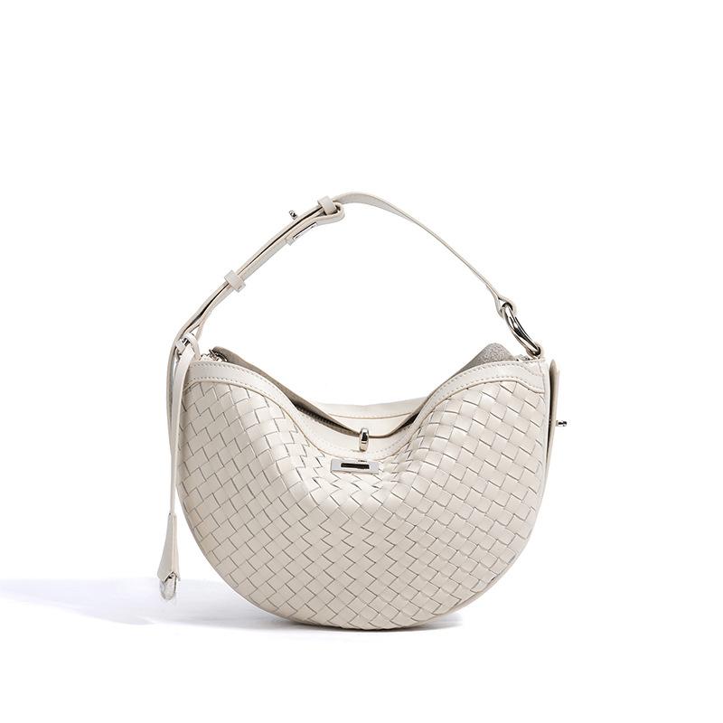 New bag women's niche high-end sense single shoulder underarm crescent braided bag first layer cowhide casual messenger handbag