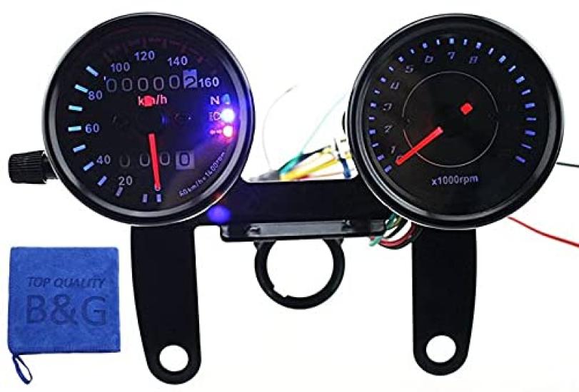 TOP QUALITY LED 12V Electric Tachometer and Mechanical Speedometer Set with Mounting Bracket and for Motorcycles Universal Fit Panel, Black, (Monkey,