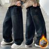 Boys' Fleece-Lined Casual Jeans - Autumn/Winter 2025 Trendy Style for Middle and Big Kids