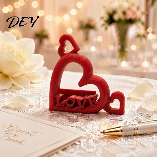 Valentine Day Gift for Couples Heart Photo Stand with Embossed LOVE Letters, 3D Printed Vertical Slot Wedding Sign In Table Decoration Picture Holder,