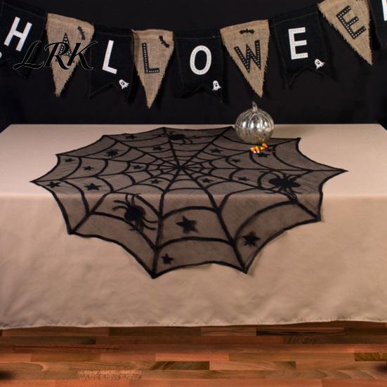 Dark Halloween Aesthetic Decor Tablecloth, Black Lace Spider Web Table Cover, Spooky Gothic Lamp Shade for Masquerade, Party, Dinner Decoration