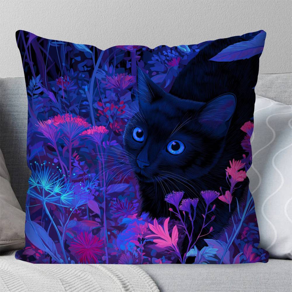 Interesting Black Cat Flower Pillow Case Fashion Square Pillowcase Bedroom Sofa Room Ins Decoration Leisure