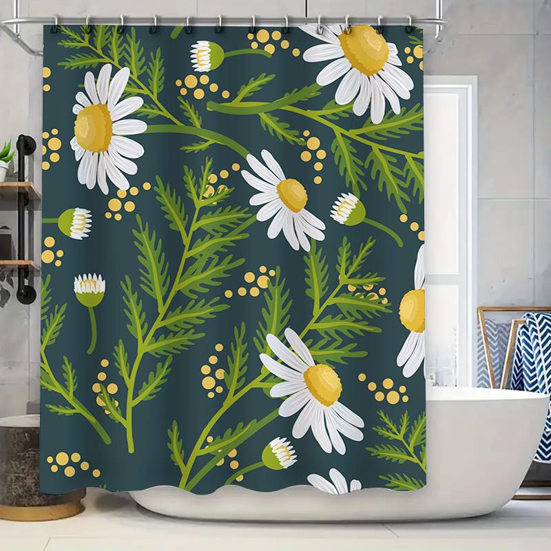 Large Floral Shower Curtain Green White Flower Bath Decor Modern Home Kitchen Decoration Customizable Size for Bathroom