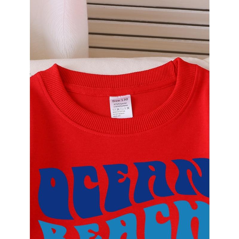 European Sizes Girls' Round Neck Fashion Sweatshirt, Ocean Beach Surf Memories California, Autumn Winter Trendy Print, Casual And Sporty.