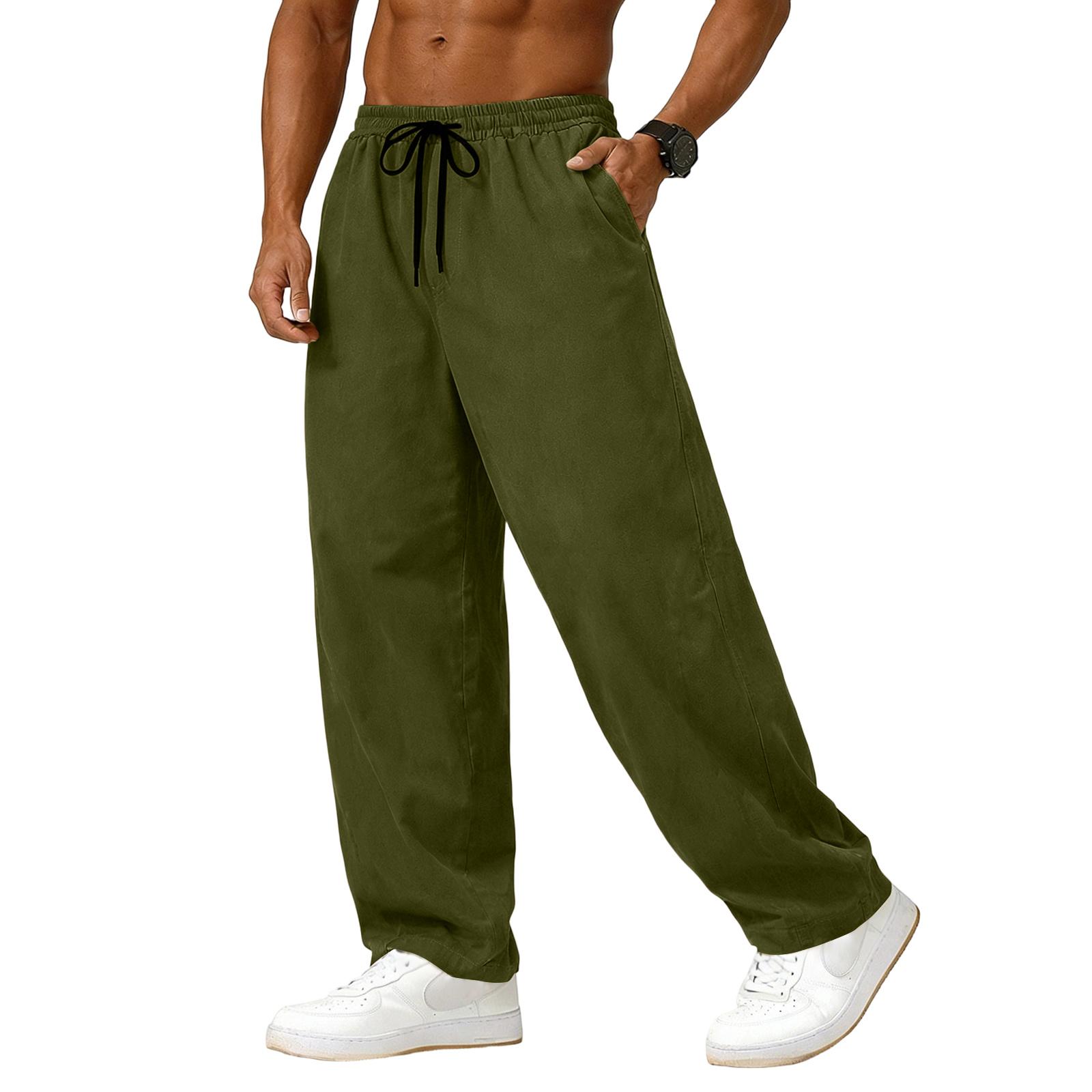 

Men s Relaxed-Fit Stretch Trousers With Elastic Waistband And Cuffed Legs L армия зеленый