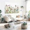 Floral Butterfly Tapestry Wall Hanging, Sage Green Leaves and Wildflower Butterfly Wall Decor Spring Plant Tapestry for Bedroom