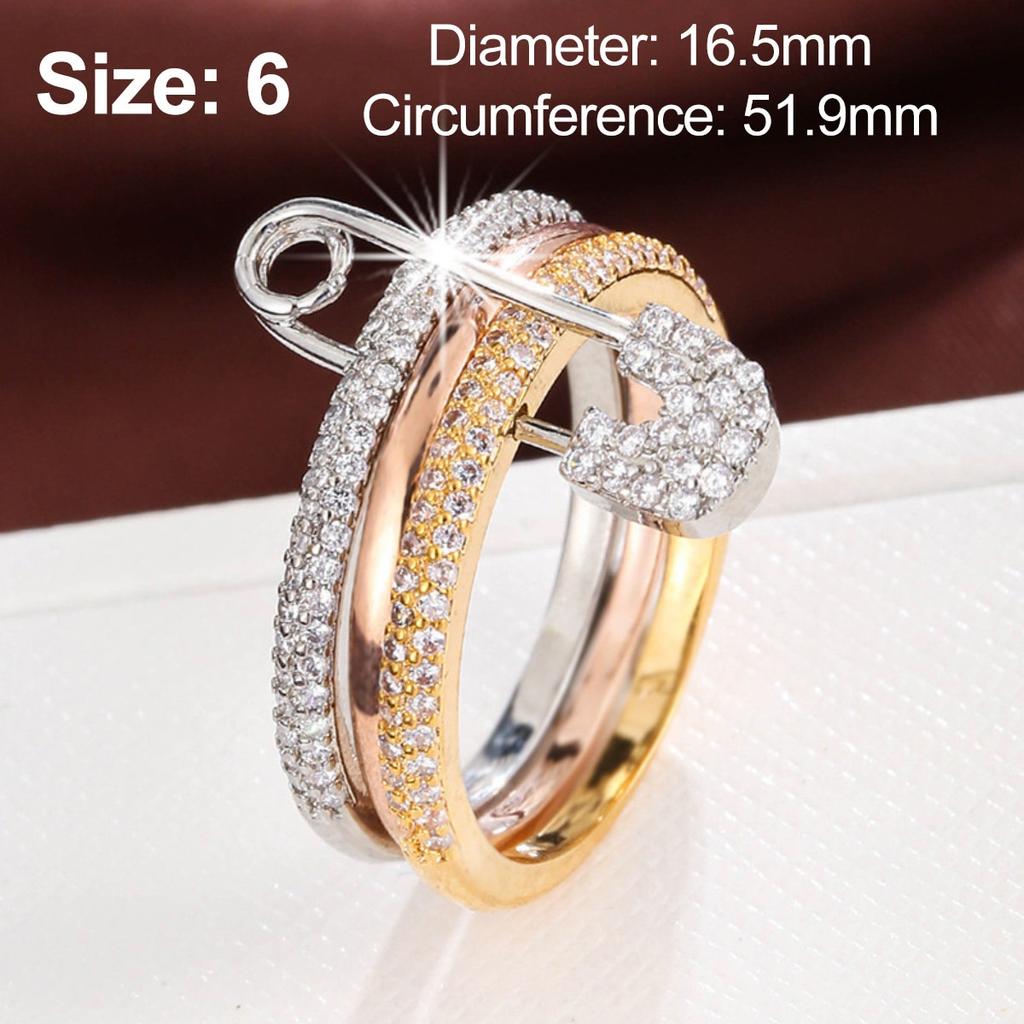 Anello Triplo da Donna, Design Spilla da Balia, Zirconia, Multicolore, Misura 6