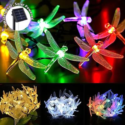 1Pc 5M 20 LEDs Dragonfly Solar String Lights Outdoor Waterproof Dragonfly Fairy Lights For Home Patio Garden Wedding Decor