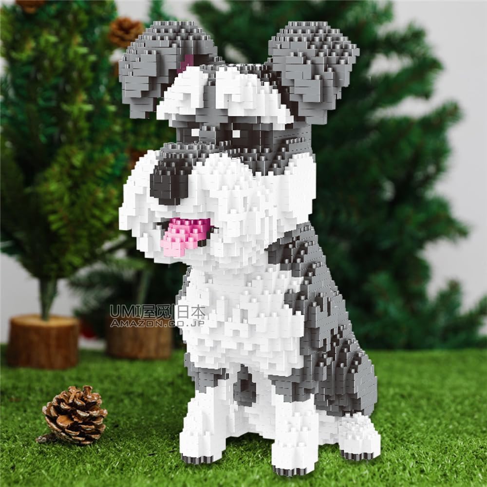 SeaRain Building Blocks - Dog, Animal Mini Blocks, Kids DIY Gift, Assembly, Present (Schnauzer)