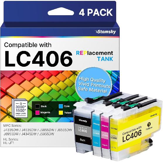 LC406 Ink Cartridges for Brother Printer for Brother LC406 Ink Cartridges LC406XL LC 406 XL Compatible with MFC-J4535DW MFC-J4335DW MFC-J5855DW