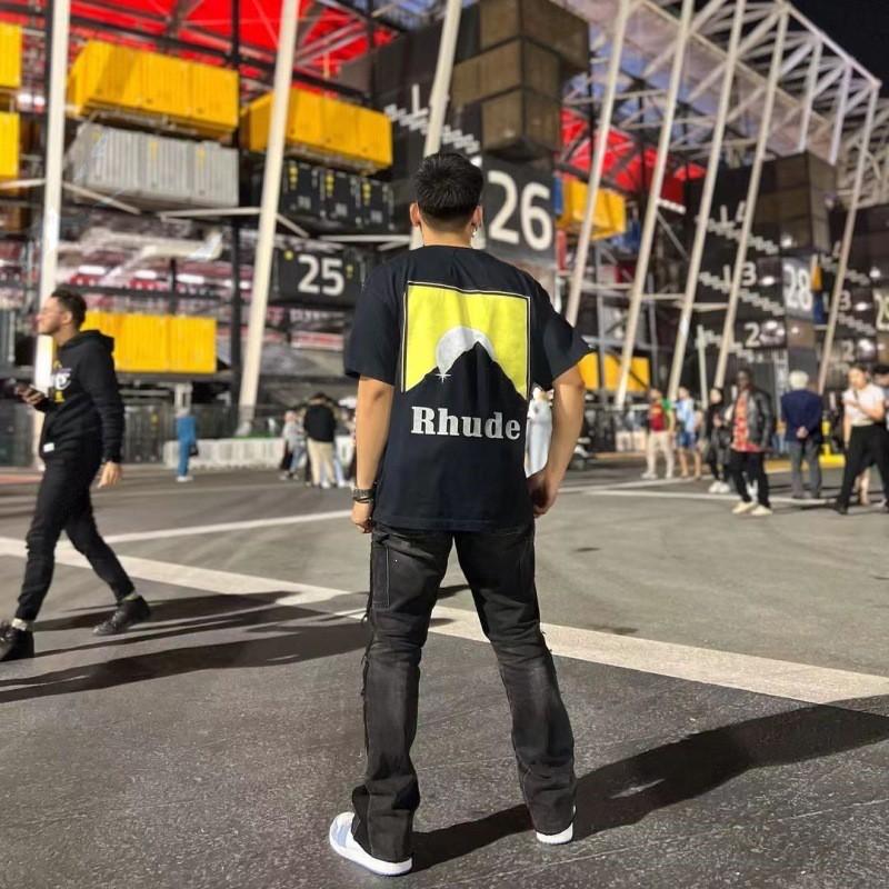 High Street Oversize Couple T-Shirt American Streetwear Print YYZP RHUDE Short Sleeve Tee Teens